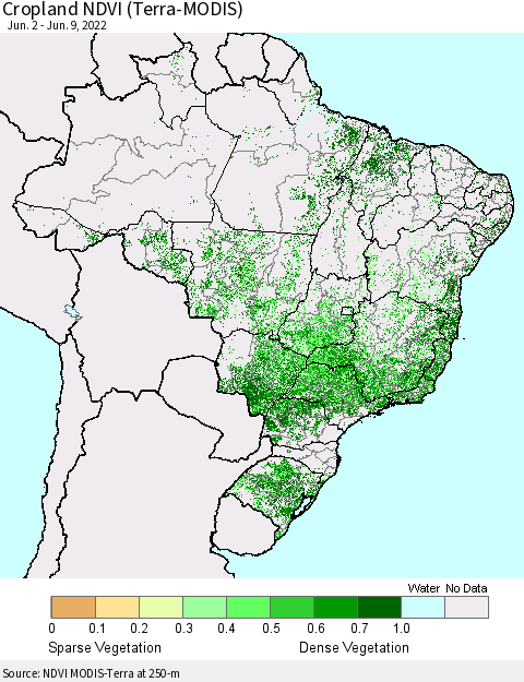 Brazil Cropland NDVI (Terra-MODIS) Thematic Map For 6/2/2022 - 6/9/2022