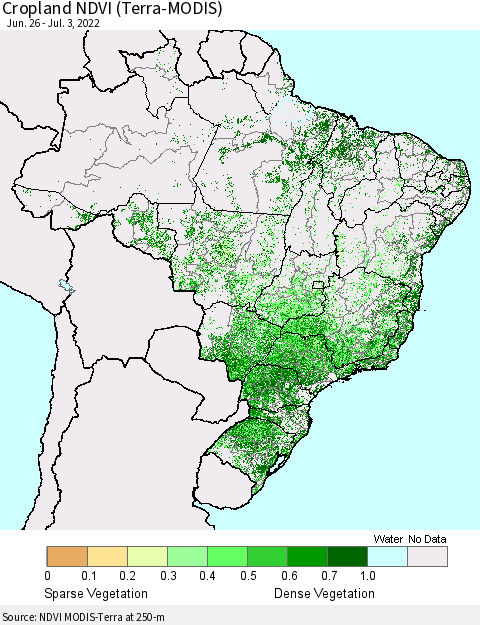 Brazil Cropland NDVI (Terra-MODIS) Thematic Map For 6/26/2022 - 7/3/2022