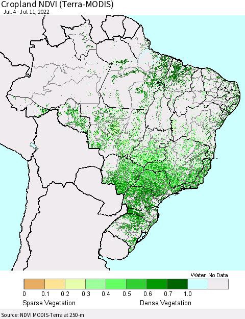 Brazil Cropland NDVI (Terra-MODIS) Thematic Map For 7/4/2022 - 7/11/2022