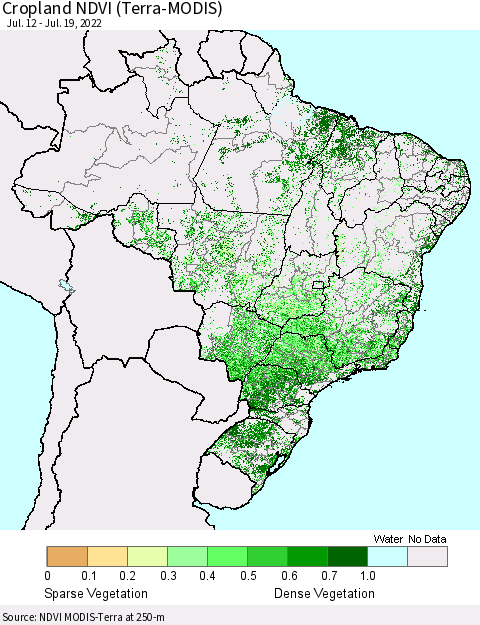 Brazil Cropland NDVI (Terra-MODIS) Thematic Map For 7/12/2022 - 7/19/2022