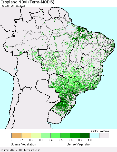 Brazil Cropland NDVI (Terra-MODIS) Thematic Map For 7/20/2022 - 7/27/2022