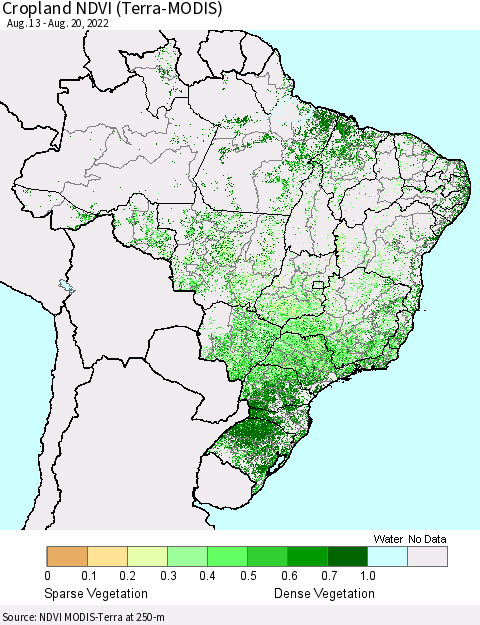 Brazil Cropland NDVI (Terra-MODIS) Thematic Map For 8/13/2022 - 8/20/2022