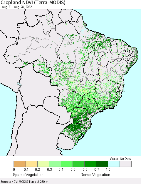 Brazil Cropland NDVI (Terra-MODIS) Thematic Map For 8/21/2022 - 8/28/2022