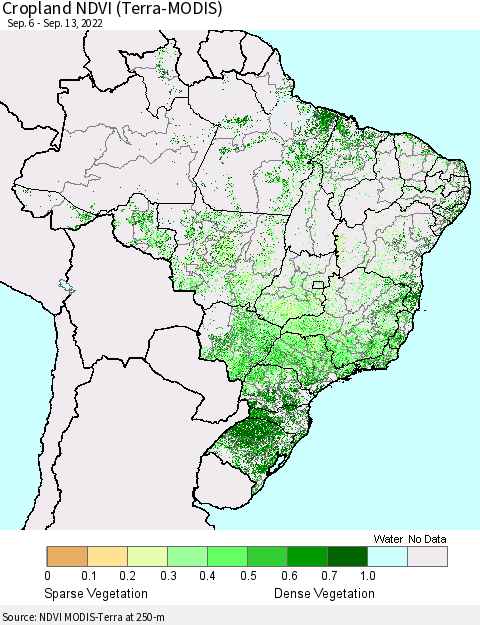 Brazil Cropland NDVI (Terra-MODIS) Thematic Map For 9/6/2022 - 9/13/2022