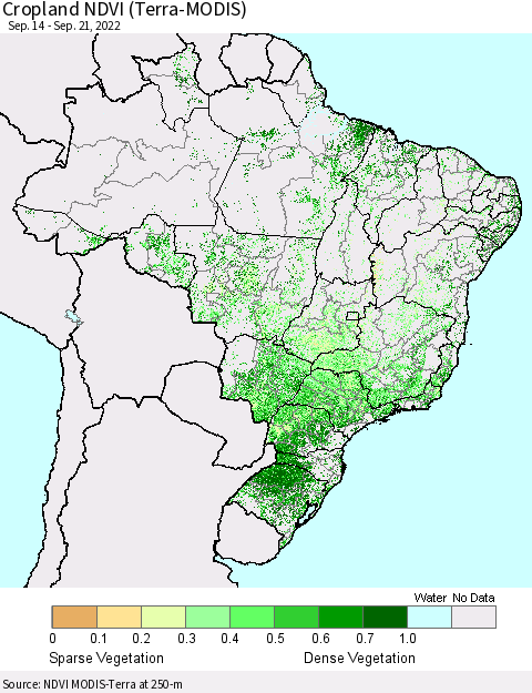 Brazil Cropland NDVI (Terra-MODIS) Thematic Map For 9/14/2022 - 9/21/2022