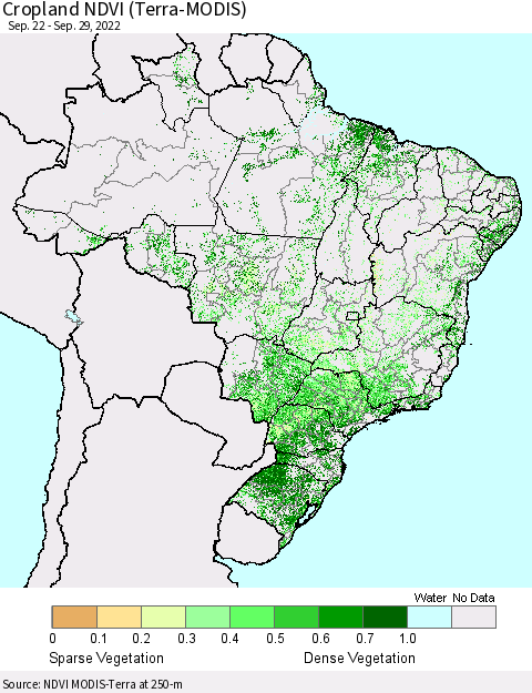 Brazil Cropland NDVI (Terra-MODIS) Thematic Map For 9/22/2022 - 9/29/2022