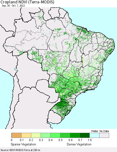 Brazil Cropland NDVI (Terra-MODIS) Thematic Map For 9/30/2022 - 10/7/2022