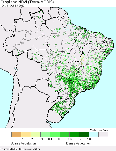 Brazil Cropland NDVI (Terra-MODIS) Thematic Map For 10/8/2022 - 10/15/2022