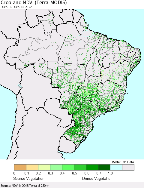 Brazil Cropland NDVI (Terra-MODIS) Thematic Map For 10/16/2022 - 10/23/2022