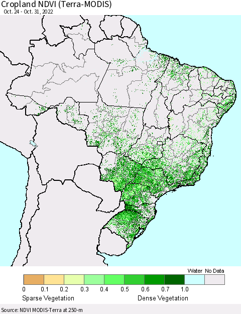 Brazil Cropland NDVI (Terra-MODIS) Thematic Map For 10/24/2022 - 10/31/2022