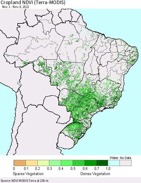 Brazil Cropland NDVI (Terra-MODIS) Thematic Map For 11/1/2022 - 11/8/2022