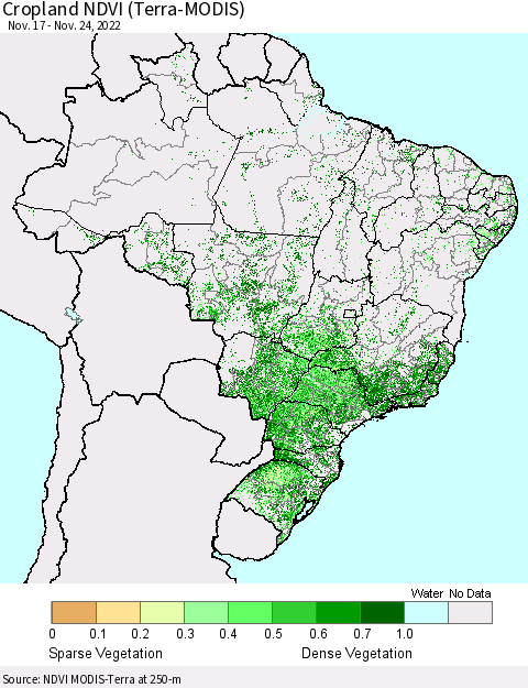 Brazil Cropland NDVI (Terra-MODIS) Thematic Map For 11/17/2022 - 11/24/2022