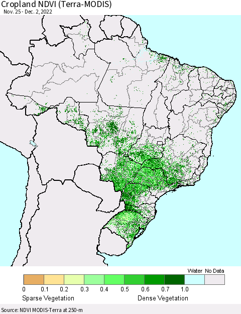 Brazil Cropland NDVI (Terra-MODIS) Thematic Map For 11/25/2022 - 12/2/2022