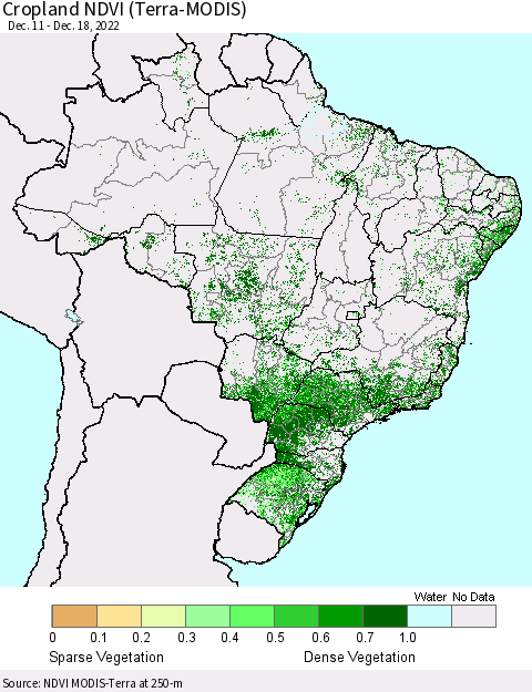 Brazil Cropland NDVI (Terra-MODIS) Thematic Map For 12/11/2022 - 12/18/2022