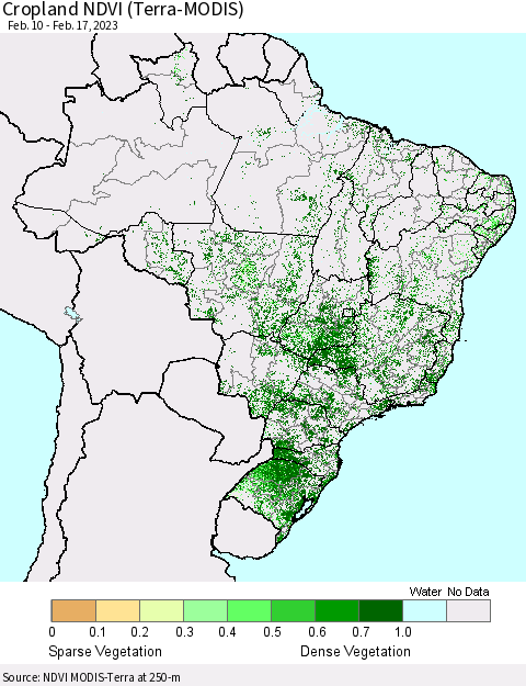 Brazil Cropland NDVI (Terra-MODIS) Thematic Map For 2/10/2023 - 2/17/2023