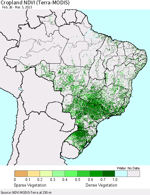 Brazil Cropland NDVI (Terra-MODIS) Thematic Map For 2/26/2023 - 3/5/2023