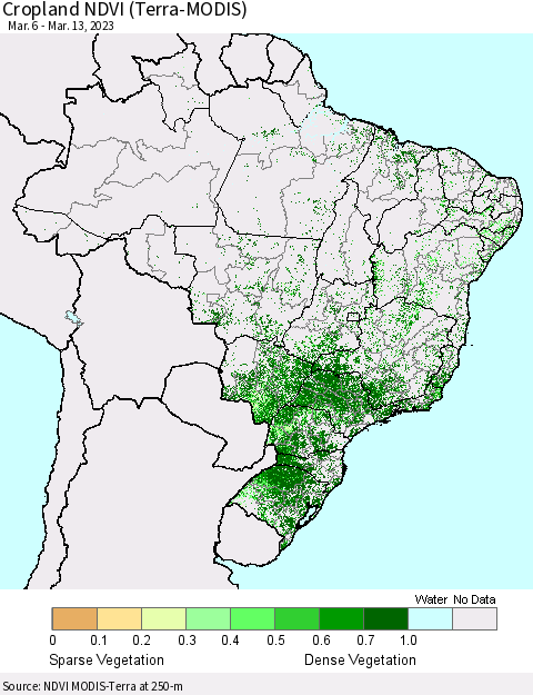 Brazil Cropland NDVI (Terra-MODIS) Thematic Map For 3/6/2023 - 3/13/2023