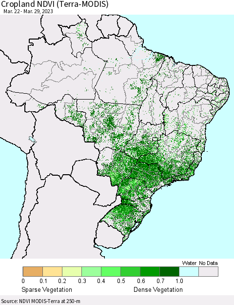 Brazil Cropland NDVI (Terra-MODIS) Thematic Map For 3/22/2023 - 3/29/2023