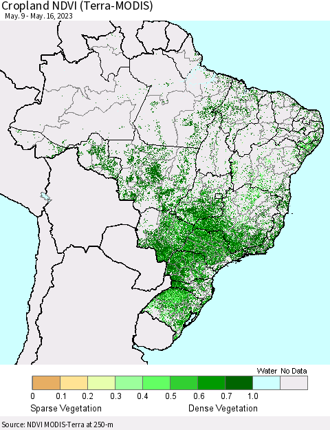 Brazil Cropland NDVI (Terra-MODIS) Thematic Map For 5/9/2023 - 5/16/2023