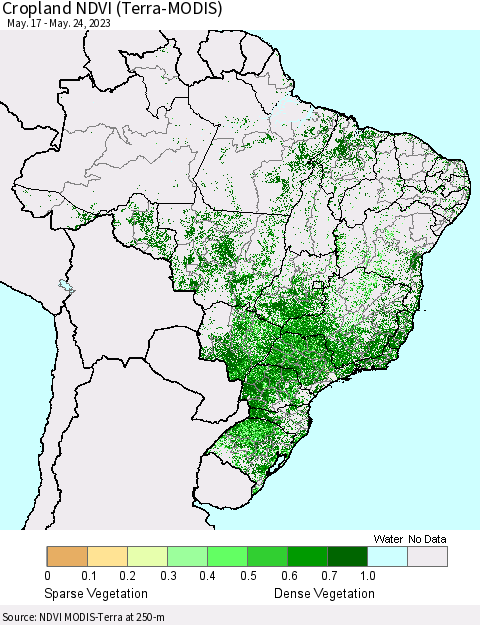 Brazil Cropland NDVI (Terra-MODIS) Thematic Map For 5/17/2023 - 5/24/2023