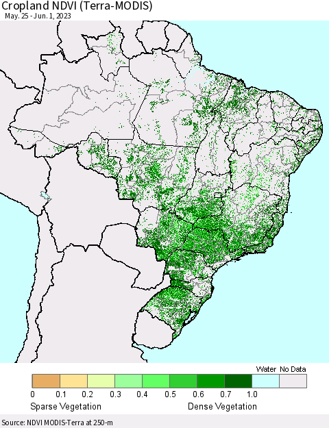 Brazil Cropland NDVI (Terra-MODIS) Thematic Map For 5/25/2023 - 6/1/2023
