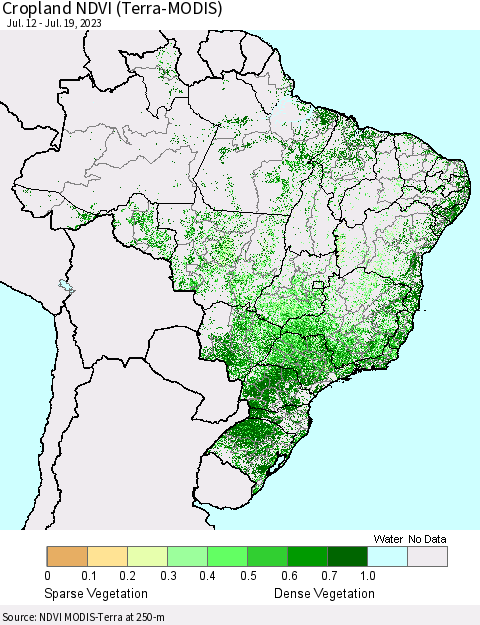 Brazil Cropland NDVI (Terra-MODIS) Thematic Map For 7/12/2023 - 7/19/2023
