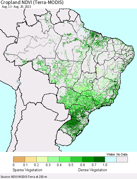 Brazil Cropland NDVI (Terra-MODIS) Thematic Map For 8/13/2023 - 8/20/2023