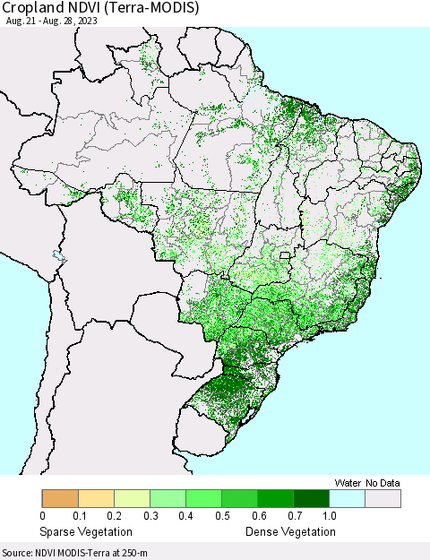 Brazil Cropland NDVI (Terra-MODIS) Thematic Map For 8/21/2023 - 8/28/2023