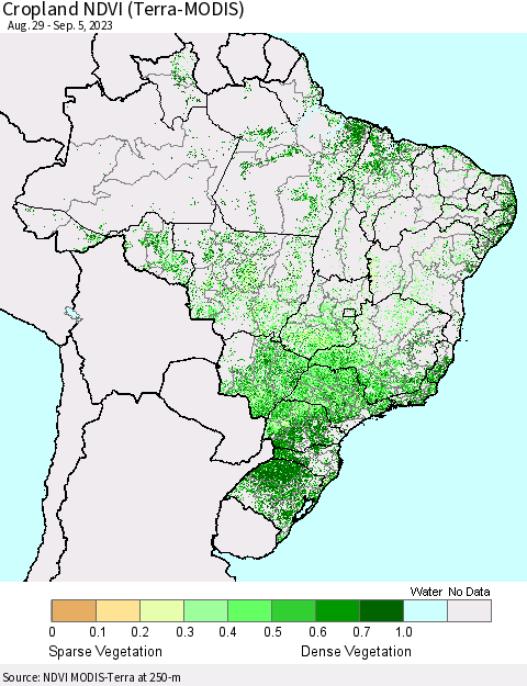 Brazil Cropland NDVI (Terra-MODIS) Thematic Map For 8/29/2023 - 9/5/2023