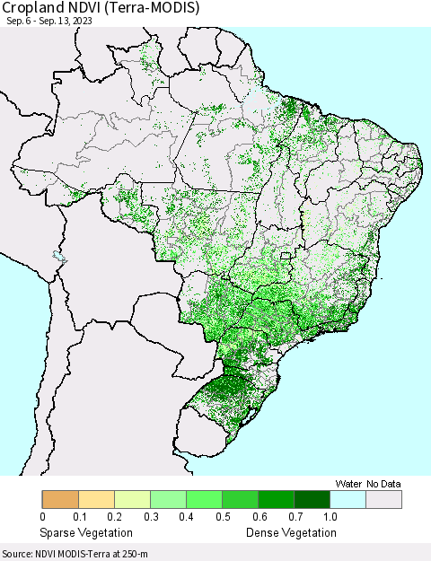 Brazil Cropland NDVI (Terra-MODIS) Thematic Map For 9/6/2023 - 9/13/2023
