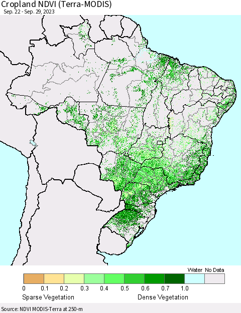 Brazil Cropland NDVI (Terra-MODIS) Thematic Map For 9/22/2023 - 9/29/2023