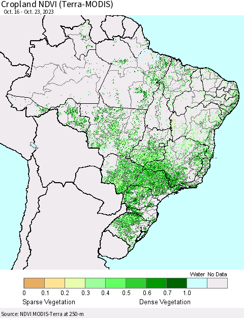 Brazil Cropland NDVI (Terra-MODIS) Thematic Map For 10/16/2023 - 10/23/2023