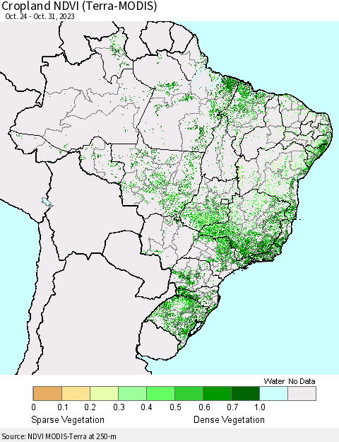 Brazil Cropland NDVI (Terra-MODIS) Thematic Map For 10/24/2023 - 10/31/2023