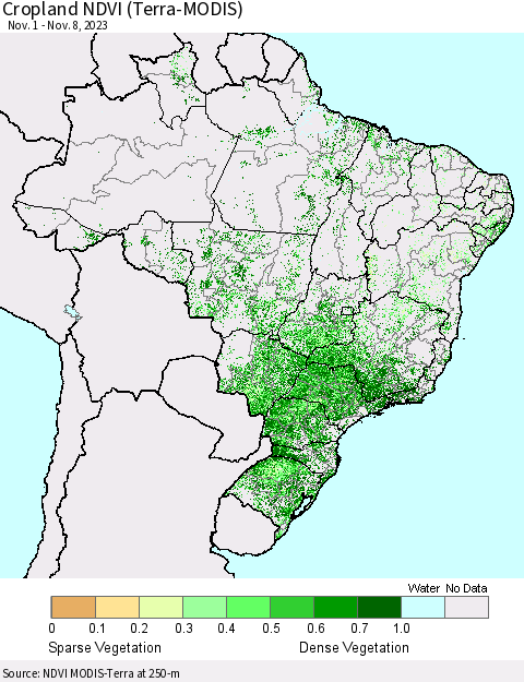 Brazil Cropland NDVI (Terra-MODIS) Thematic Map For 11/1/2023 - 11/8/2023