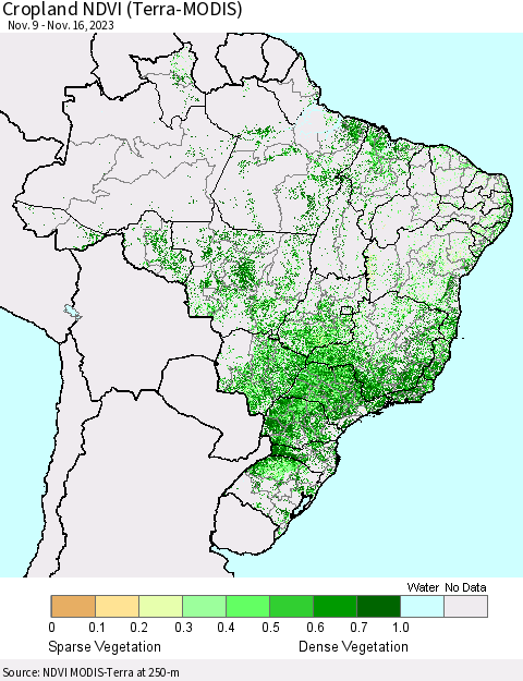 Brazil Cropland NDVI (Terra-MODIS) Thematic Map For 11/9/2023 - 11/16/2023