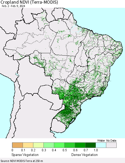 Brazil Cropland NDVI (Terra-MODIS) Thematic Map For 2/2/2024 - 2/9/2024