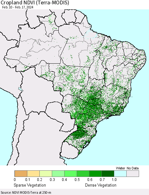 Brazil Cropland NDVI (Terra-MODIS) Thematic Map For 2/10/2024 - 2/17/2024
