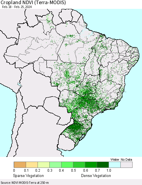 Brazil Cropland NDVI (Terra-MODIS) Thematic Map For 2/18/2024 - 2/25/2024