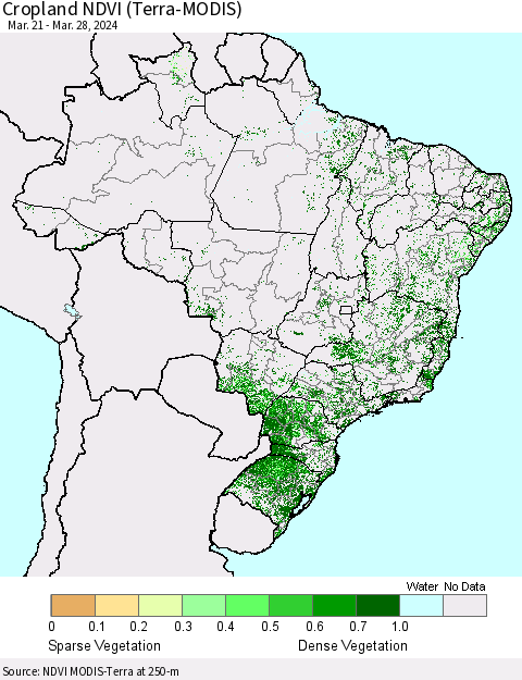 Brazil Cropland NDVI (Terra-MODIS) Thematic Map For 3/21/2024 - 3/28/2024