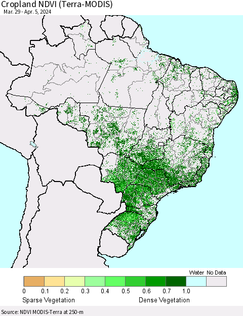 Brazil Cropland NDVI (Terra-MODIS) Thematic Map For 3/29/2024 - 4/5/2024