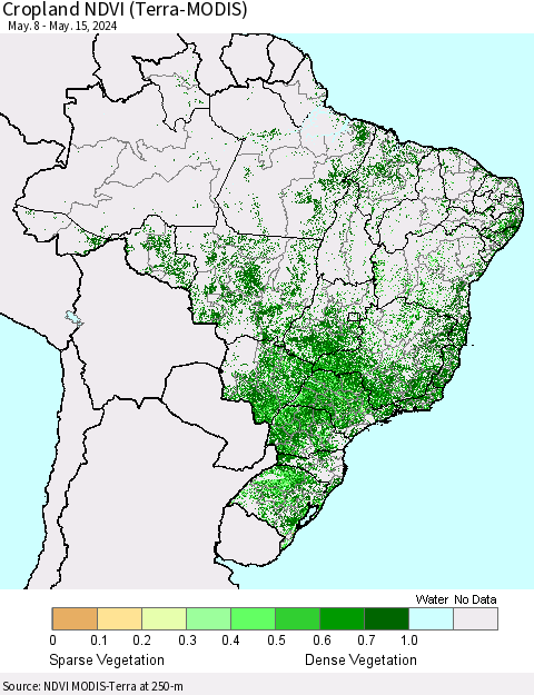 Brazil Cropland NDVI (Terra-MODIS) Thematic Map For 5/8/2024 - 5/15/2024