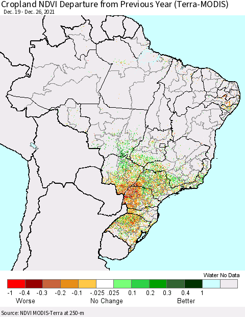 Brazil Cropland NDVI Departure from Previous Year (Terra-MODIS) Thematic Map For 12/19/2021 - 12/26/2021