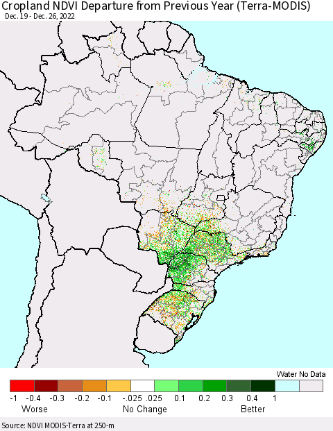 Brazil Cropland NDVI Departure from Previous Year (Terra-MODIS) Thematic Map For 12/19/2022 - 12/26/2022