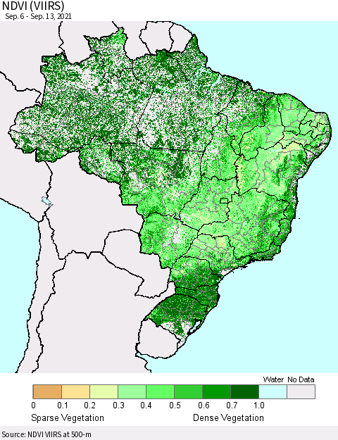 Brazil NDVI (VIIRS) Thematic Map For 9/6/2021 - 9/13/2021