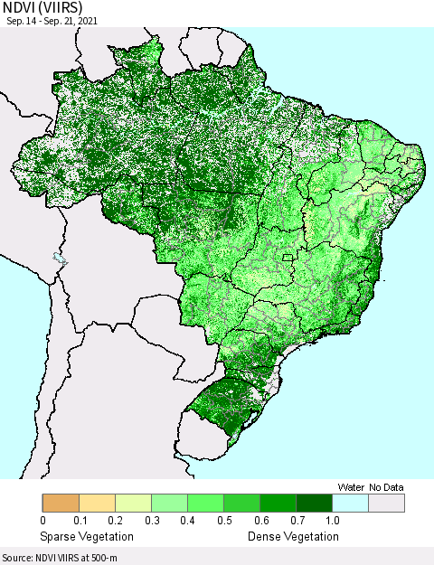 Brazil NDVI (VIIRS) Thematic Map For 9/14/2021 - 9/21/2021