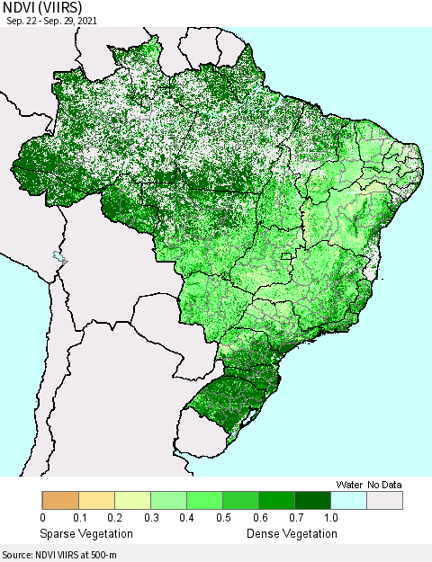 Brazil NDVI (VIIRS) Thematic Map For 9/22/2021 - 9/29/2021