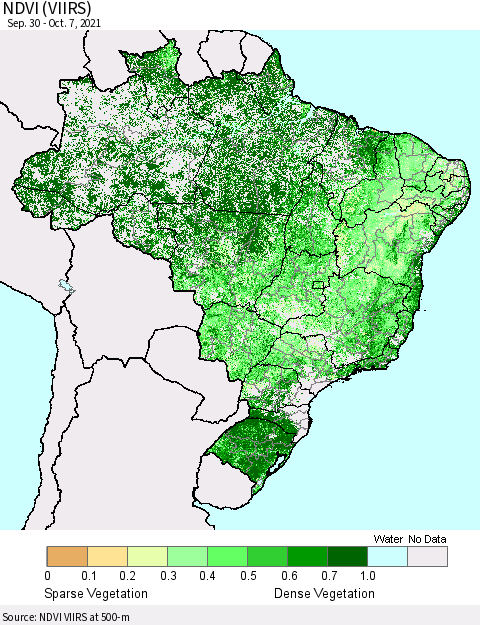 Brazil NDVI (VIIRS) Thematic Map For 9/30/2021 - 10/7/2021