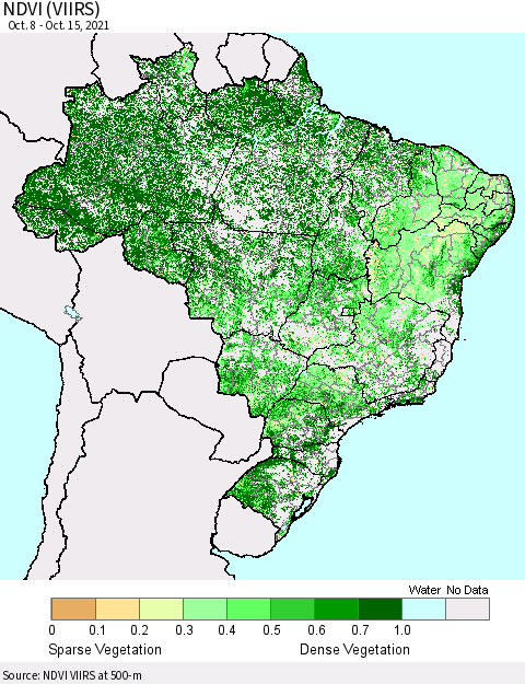 Brazil NDVI (VIIRS) Thematic Map For 10/8/2021 - 10/15/2021