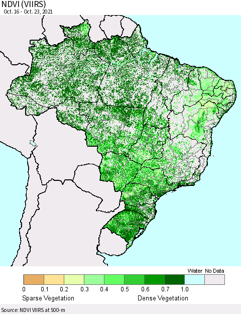 Brazil NDVI (VIIRS) Thematic Map For 10/16/2021 - 10/23/2021