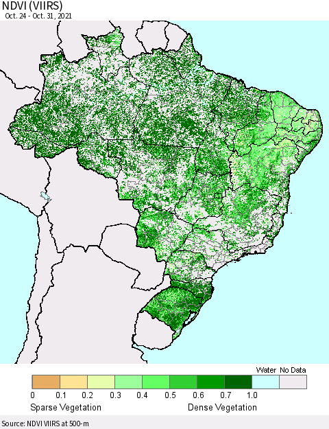 Brazil NDVI (VIIRS) Thematic Map For 10/24/2021 - 10/31/2021
